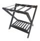 Wooden Luggage Rack with Shelf, Black Wooden Luggage Rack, Bamboo Suitacse Stand for Hotel, Bedroom, Home
