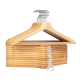 10 Pack - Wooden Coat Hangers with Teeth Pants Bar, 360° Swivel Hook and Shoulder Notches, Natural Color