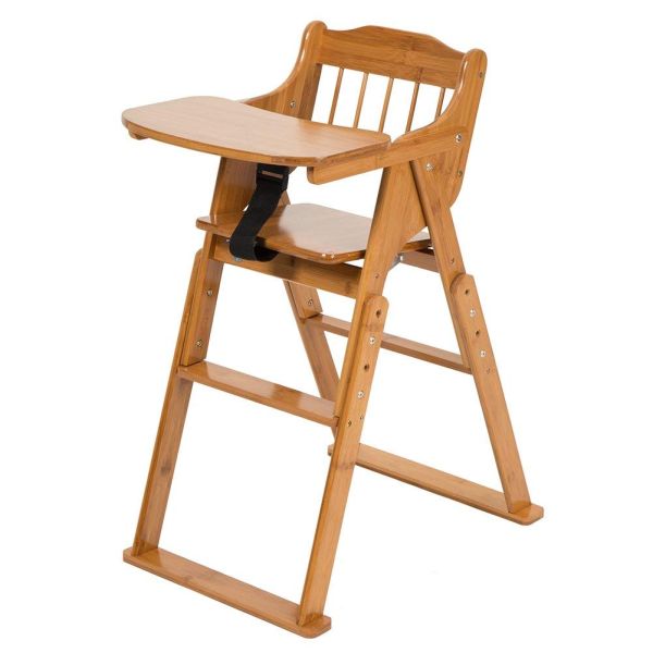 Baby Wooden High Chair with Tray Modern Baby Dinning Chair with 3 Gear Adjustable Height Foldable